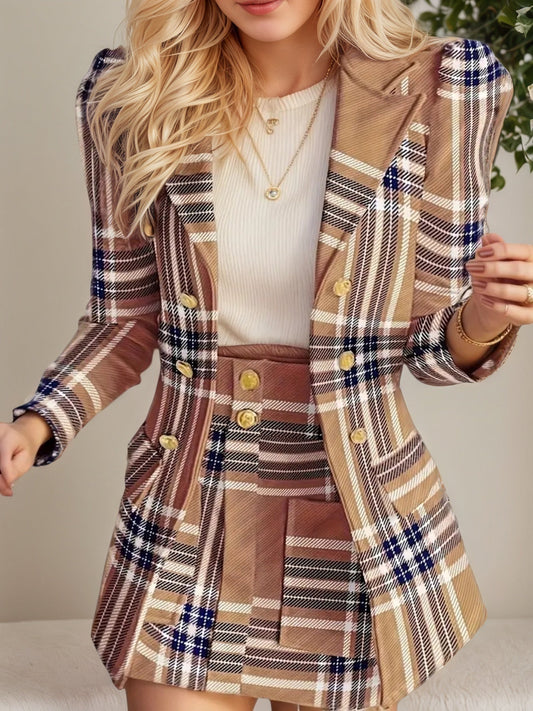 Women’s Elegant Plaid Skirt Suit Set