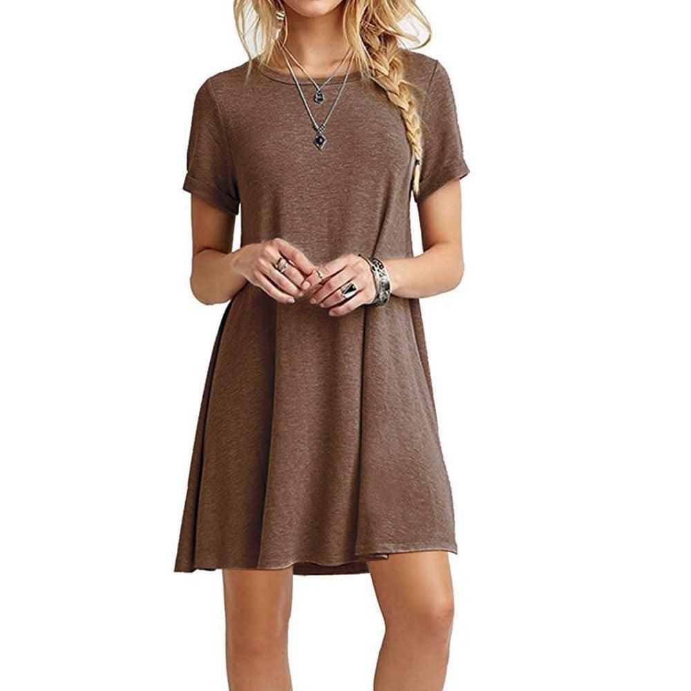 Cowgirl Chic Casual Short Sleeved Dress | Comfortable & Stylish Cowgirl Dress in brown, perfect for relaxed and versatile style.