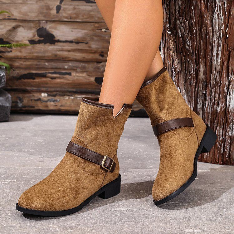 Casual Metal Buckle Slip-On Women’s Martin Boots