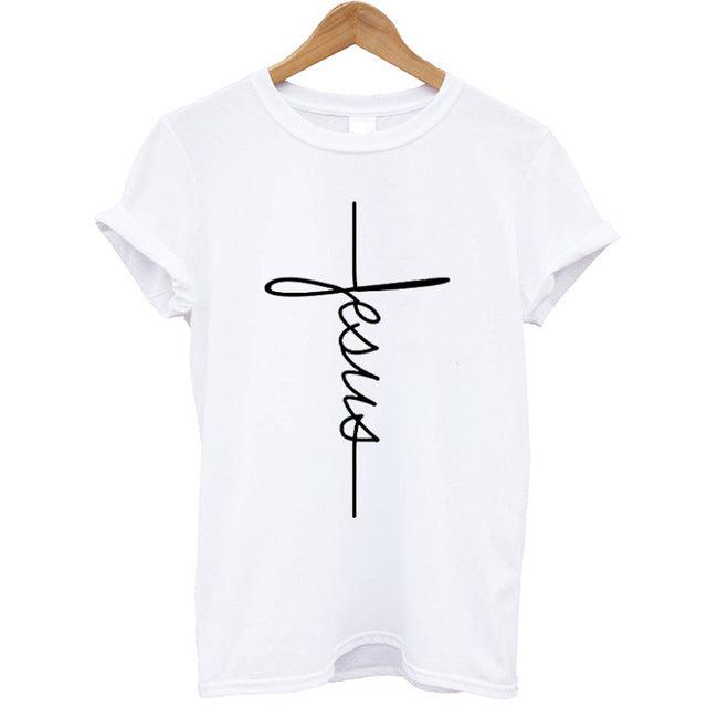 The Cross T-Shirt | Country Girl Faith Shirt for Spring & Summer with Jesus cross design on white cotton fabric.