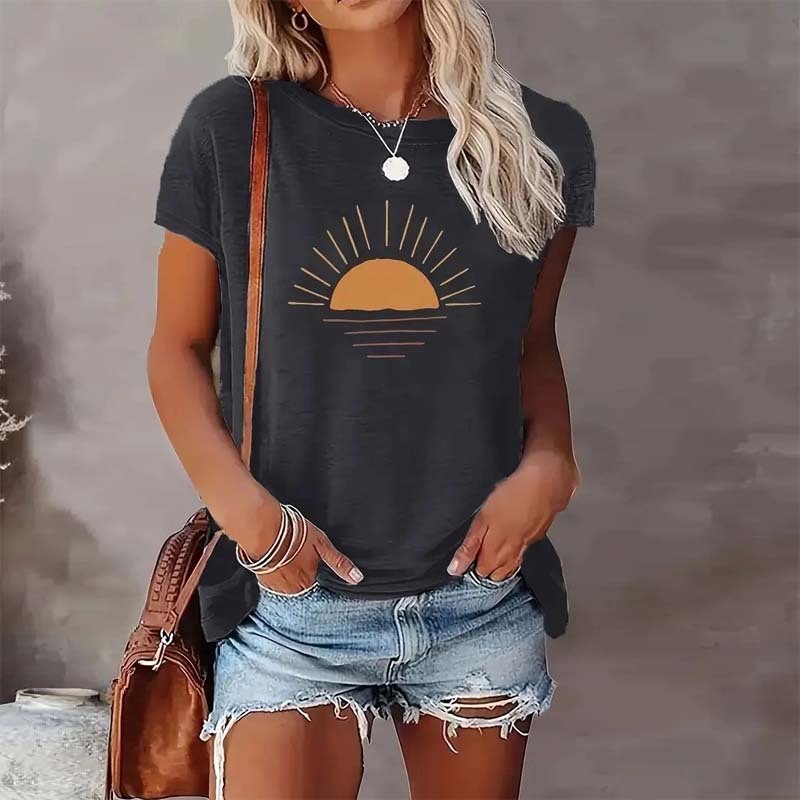 Sunrise Print Round Neck T-Shirt