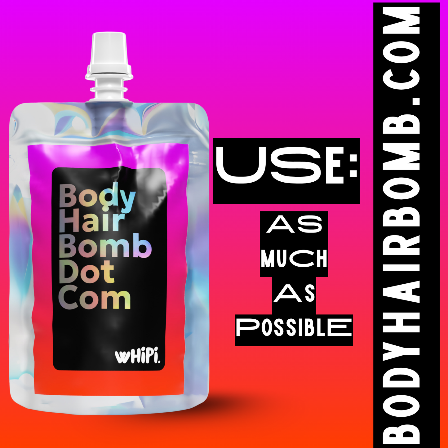 Body Hair Bomb Dot Com- Everything Cream packaging with vibrant colors and text "Use as much as possible."