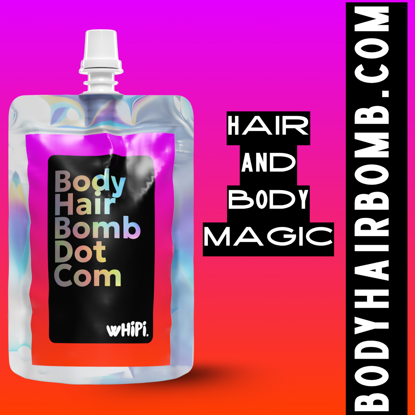 Body Hair Bomb Dot Com- Everything Cream packaging with vibrant colors, showcasing a multitasking cream for body and hair care.