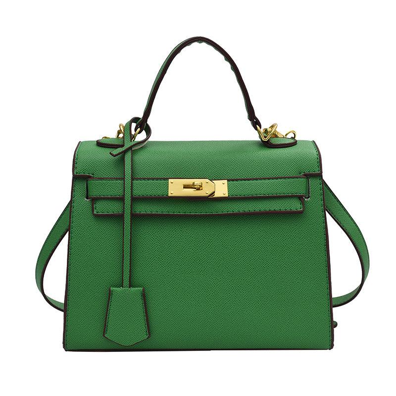 Luxury Cowgirl Kelly Purse – Trendy, High-Fashion Leather Handbag with Adjustable Strap, green color, featuring buckle design