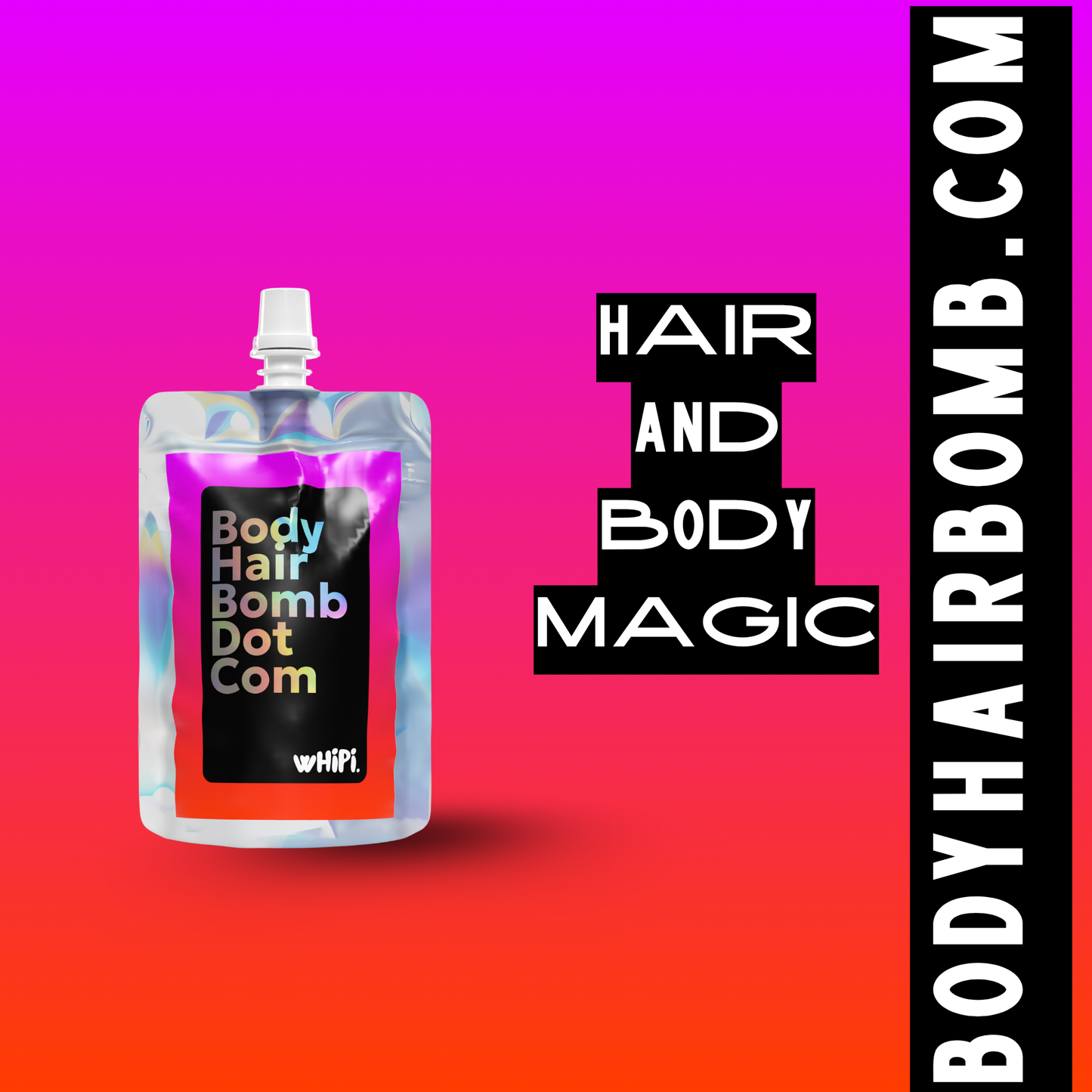 Body Hair Bomb Dot Com- Everything Cream in vibrant pouch for hair and body care