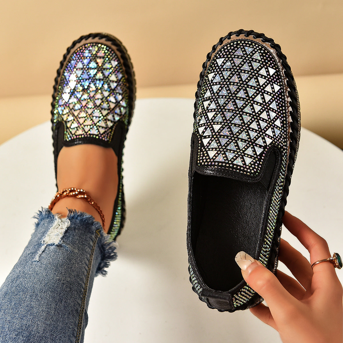 Casual Women’s Sneakers | Four-Seasons Thick-Sole Pedal Flat Shoes with stylish upper, easy slip-on design, and thick-bottom sole.
