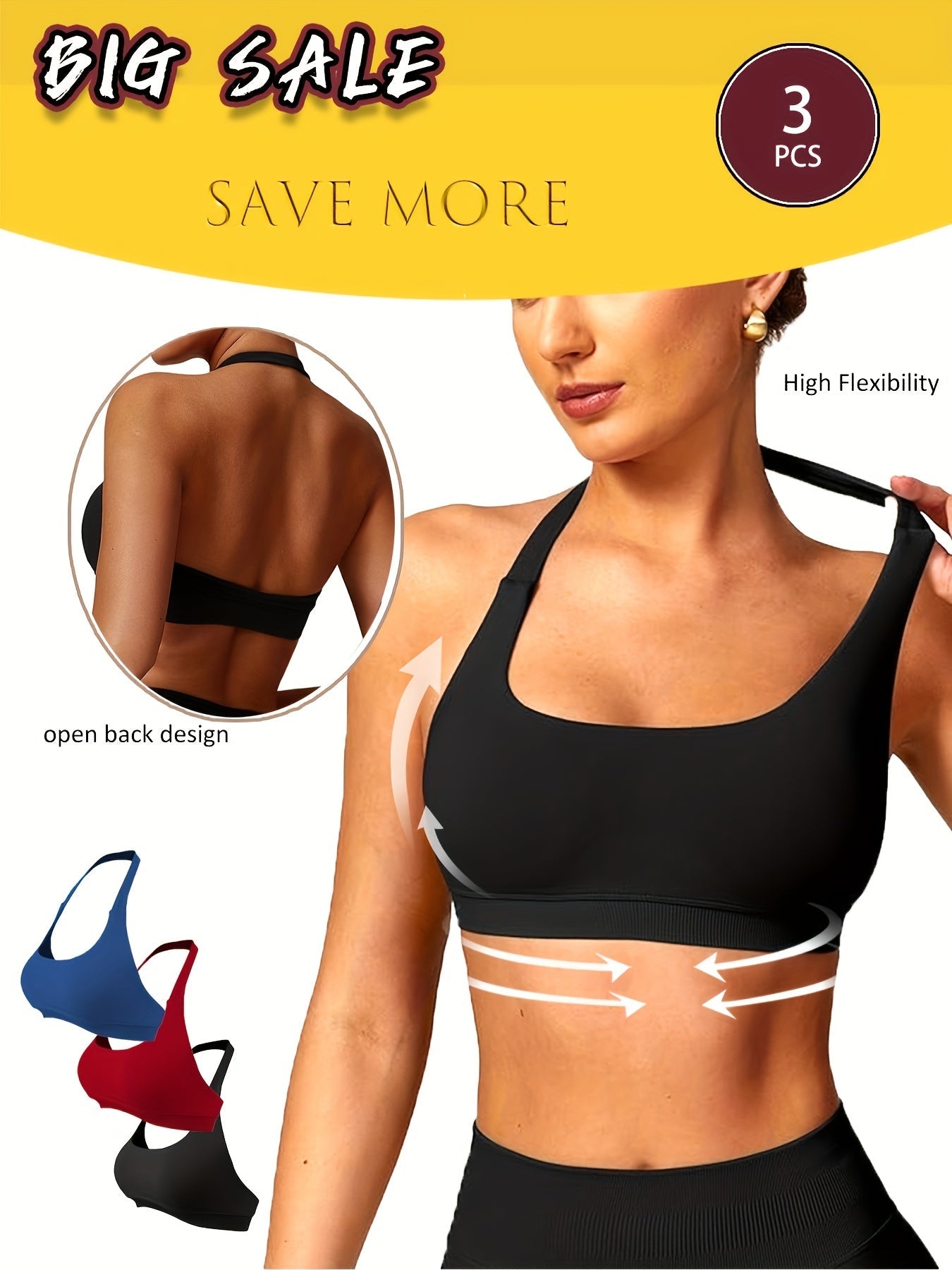 3-Pack Breathable Seamless Yoga Bras for Women