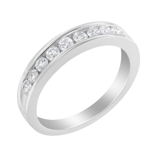 18K White Gold Round Diamond 1/2 Cttw Channel Band Ring