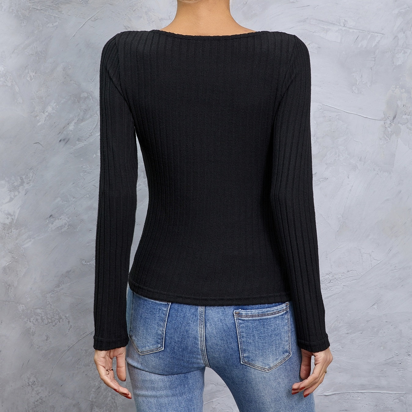 Cross‑collar long sleeve slim tee