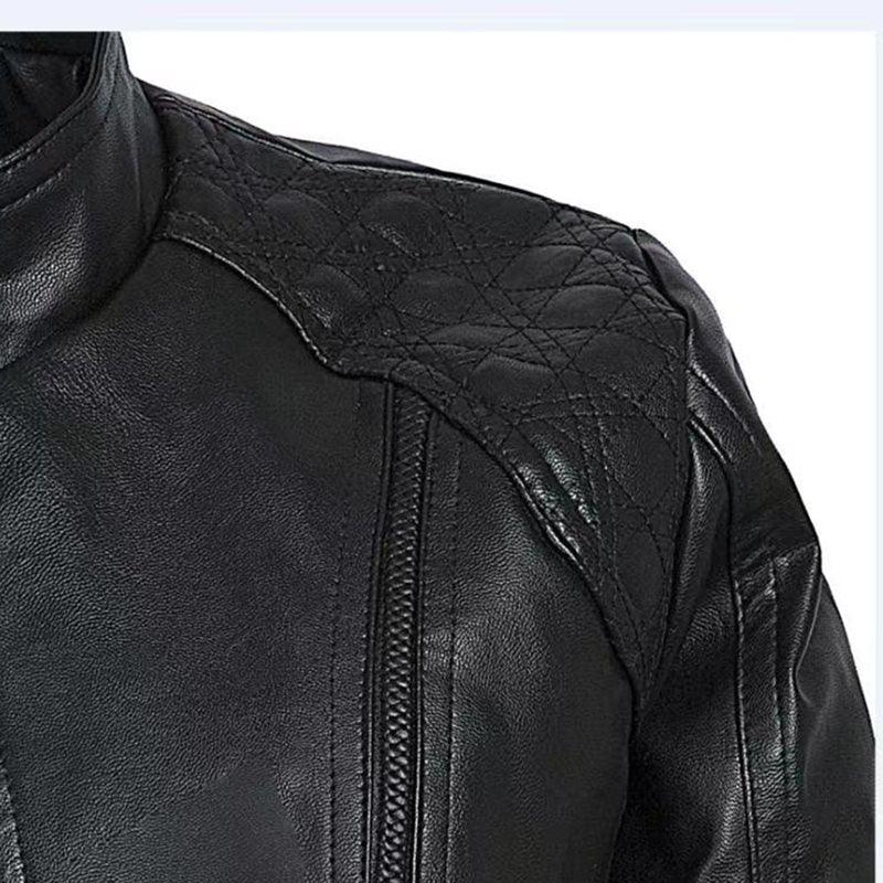 Close-up of Black Leather Motorcycle Jacket | Stylish and Warm for Bikers & Nightlife showcasing quilted shoulder detail.