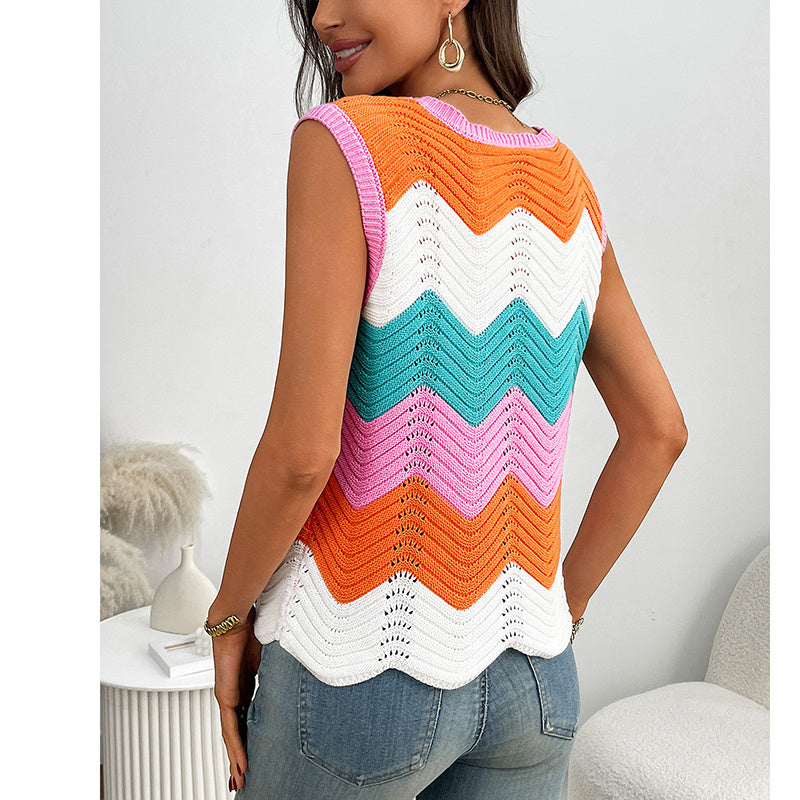 Women’s Rainbow-Striped Cropped Sweater Vest