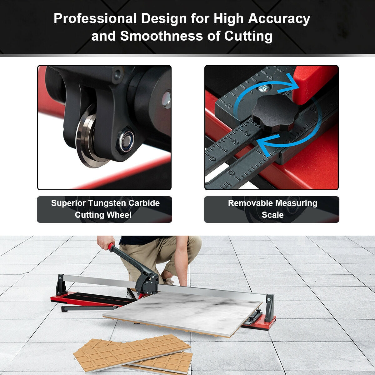 48 Inch Manual Tile Cutter Porcelain Cutter Machine with tungsten carbide blade and removable measuring scale for precise cutting