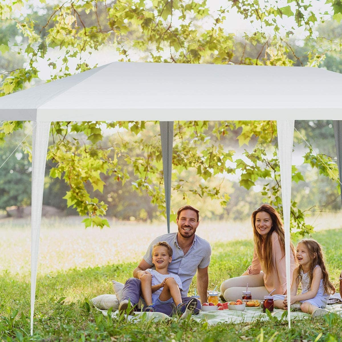 Family enjoying picnic under 10 x 20 Feet Waterproof Canopy Tent with Tent Peg and Wind Rope in a sunny park