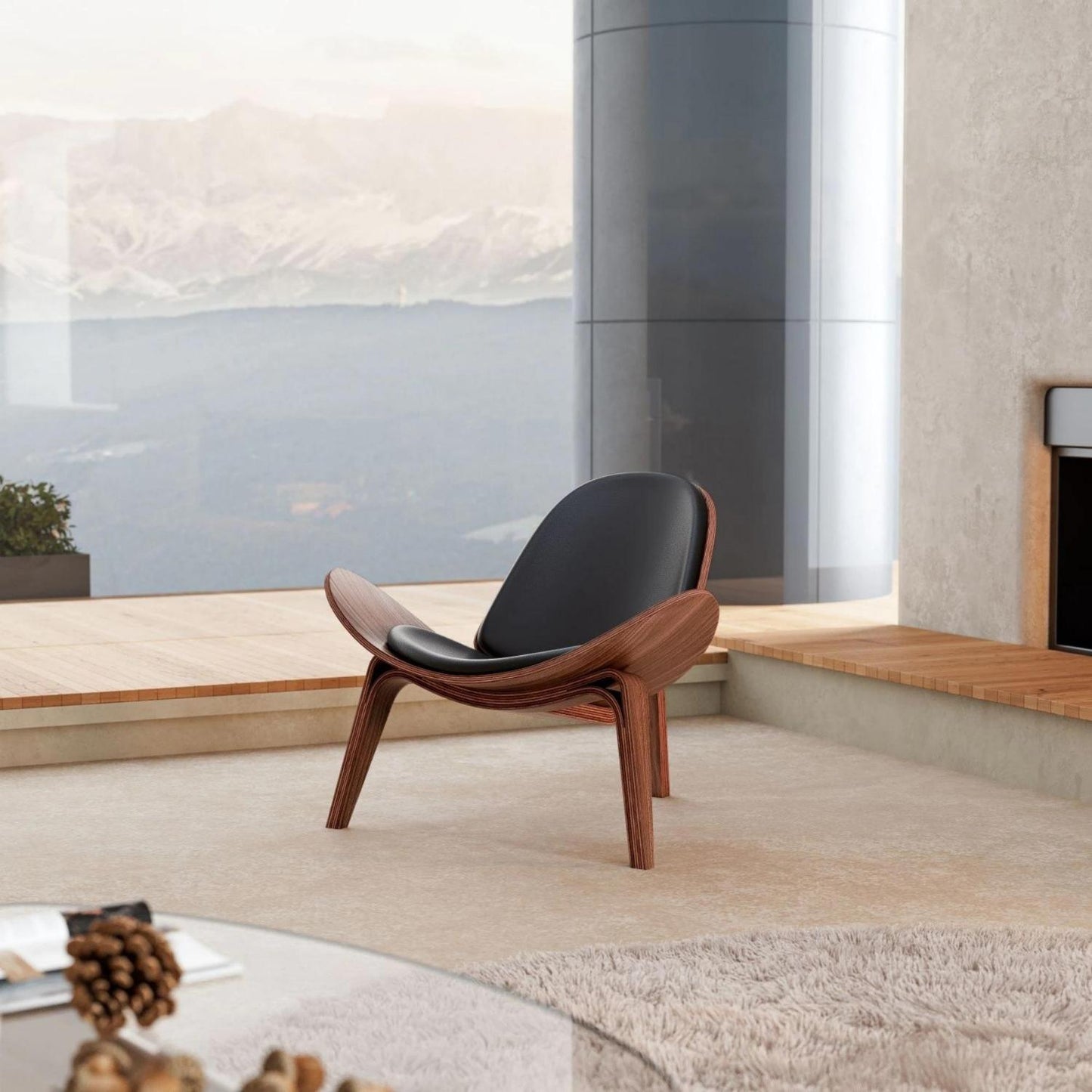 Vegan Leather Vigore Lounge Chair in modern living room setting, showcasing luxury and craftsmanship with premium vegan leather upholstery.