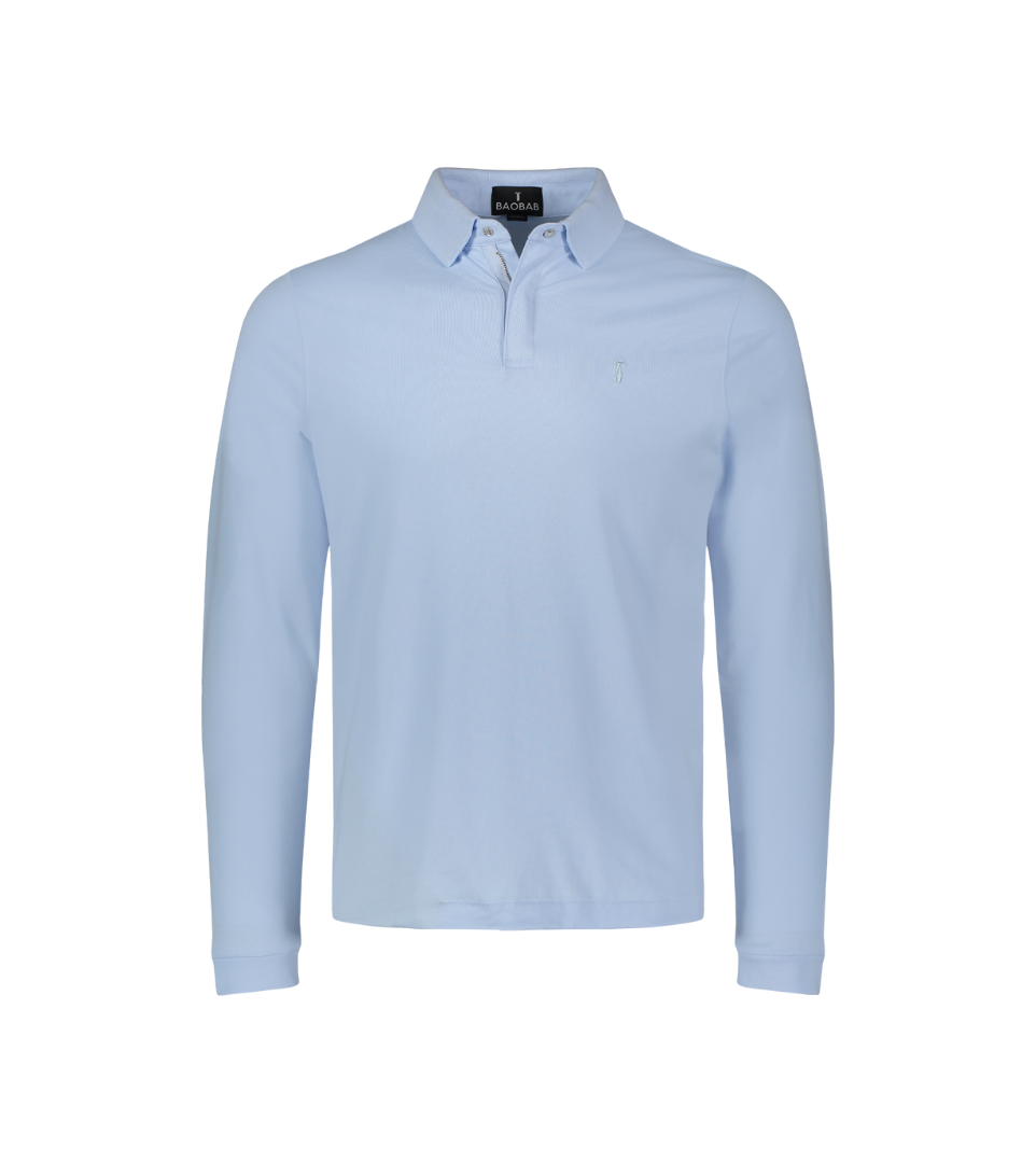 Light blue Long Sleeve Perfect Polo with StaySharp™ Collar and tailored fit.