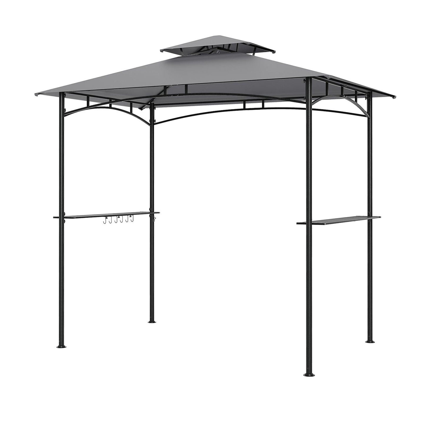 8 x 5 Feet Grill Gazebo with 2 Shelves 6 Hooks and Metal Frame-Gray featuring polyester canopy and double-tiered roof for stability