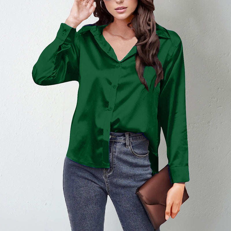 Women’s Satin Lapel Button-Down Blouse