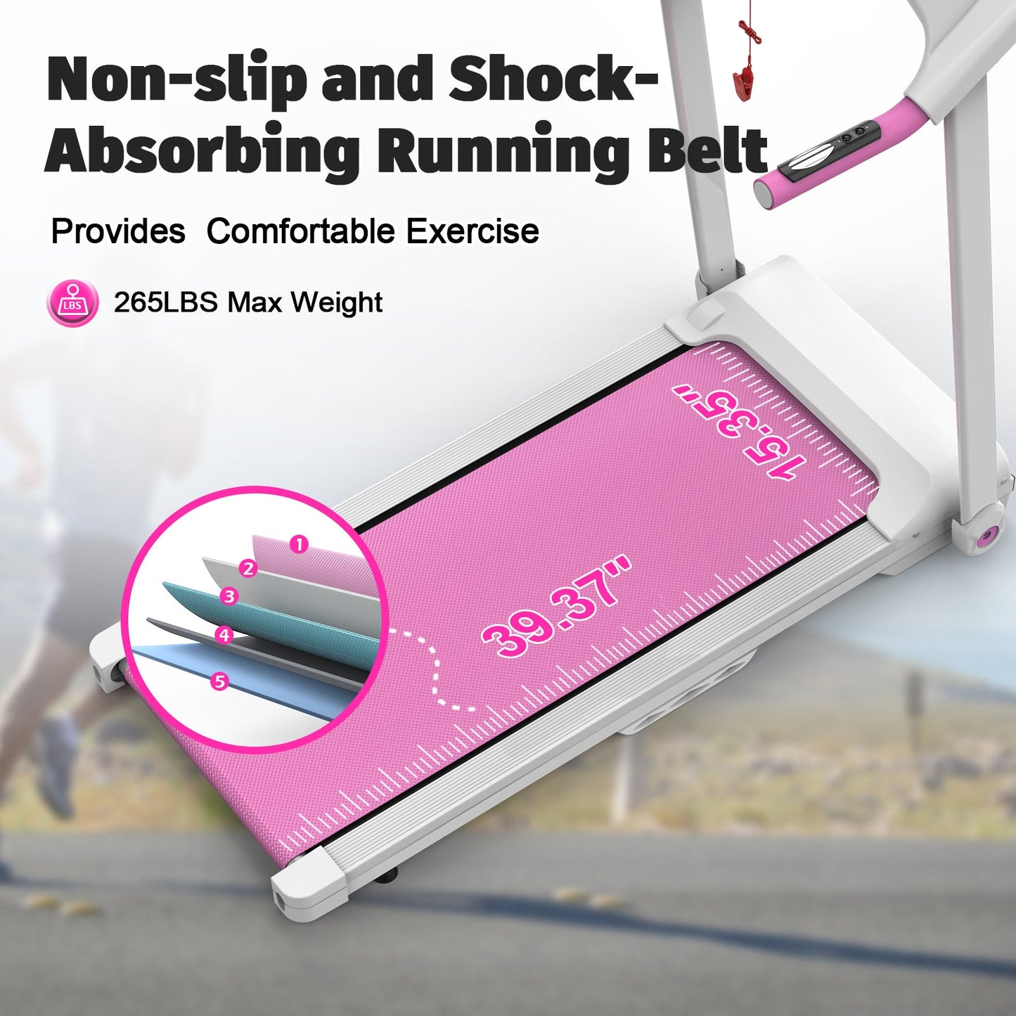 Foldable Treadmill 2.5HP Electric Folding Treadmill Running Walking Machine for Home Gym, Max 265 LBS Weight Capacity