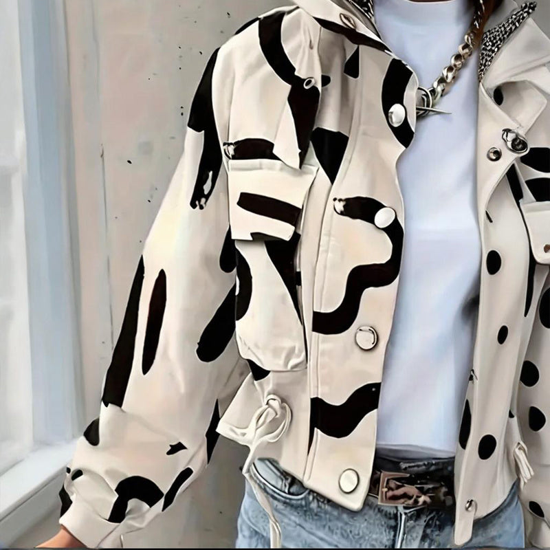 Women’s stand collar drawstring hem jacket