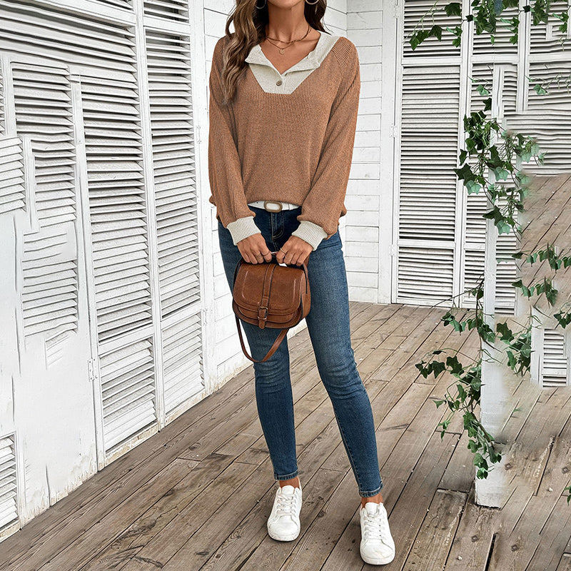 Women’s Color-Block V-Neck Pullover