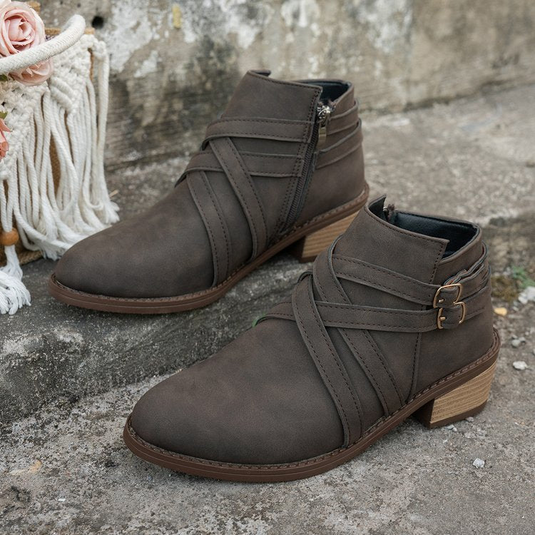 Women’s Retro High-Heel Ankle Boots – Chic Suede Single Boots