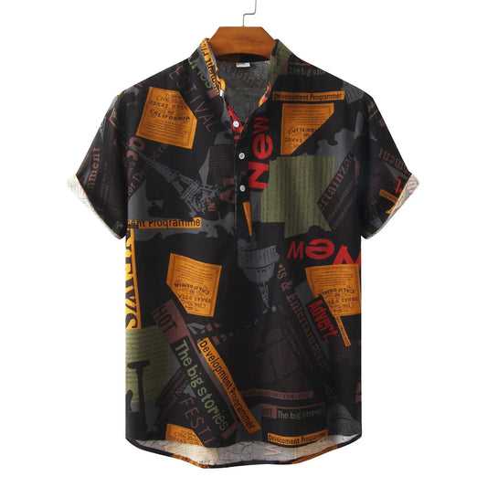 Printed Button Detail Short Sleeve Shirt