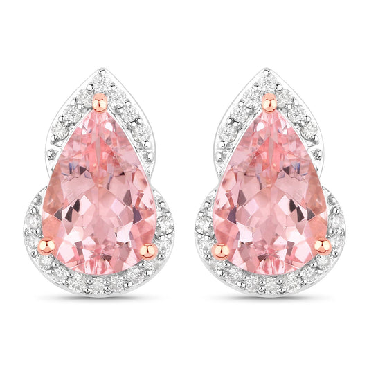 2.37 Carat Genuine Morganite and White Diamond 14K Rose Gold Earrings