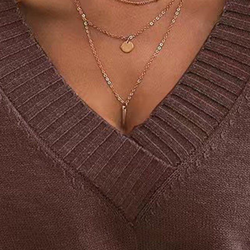 Women’s V-Neck Drop Shoulder Sweater | Casual Long Sleeve Pullover