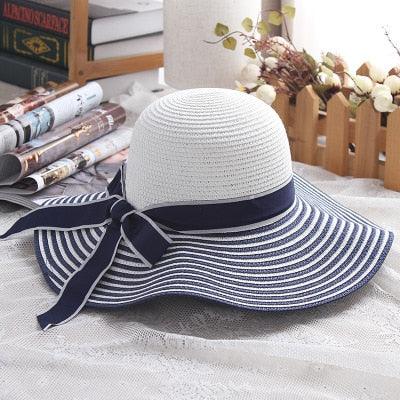 Audrey Hepburn Inspired Sun Hat – Elegant and Stylish for Cowgirl Women with ribbon bow and striped pattern