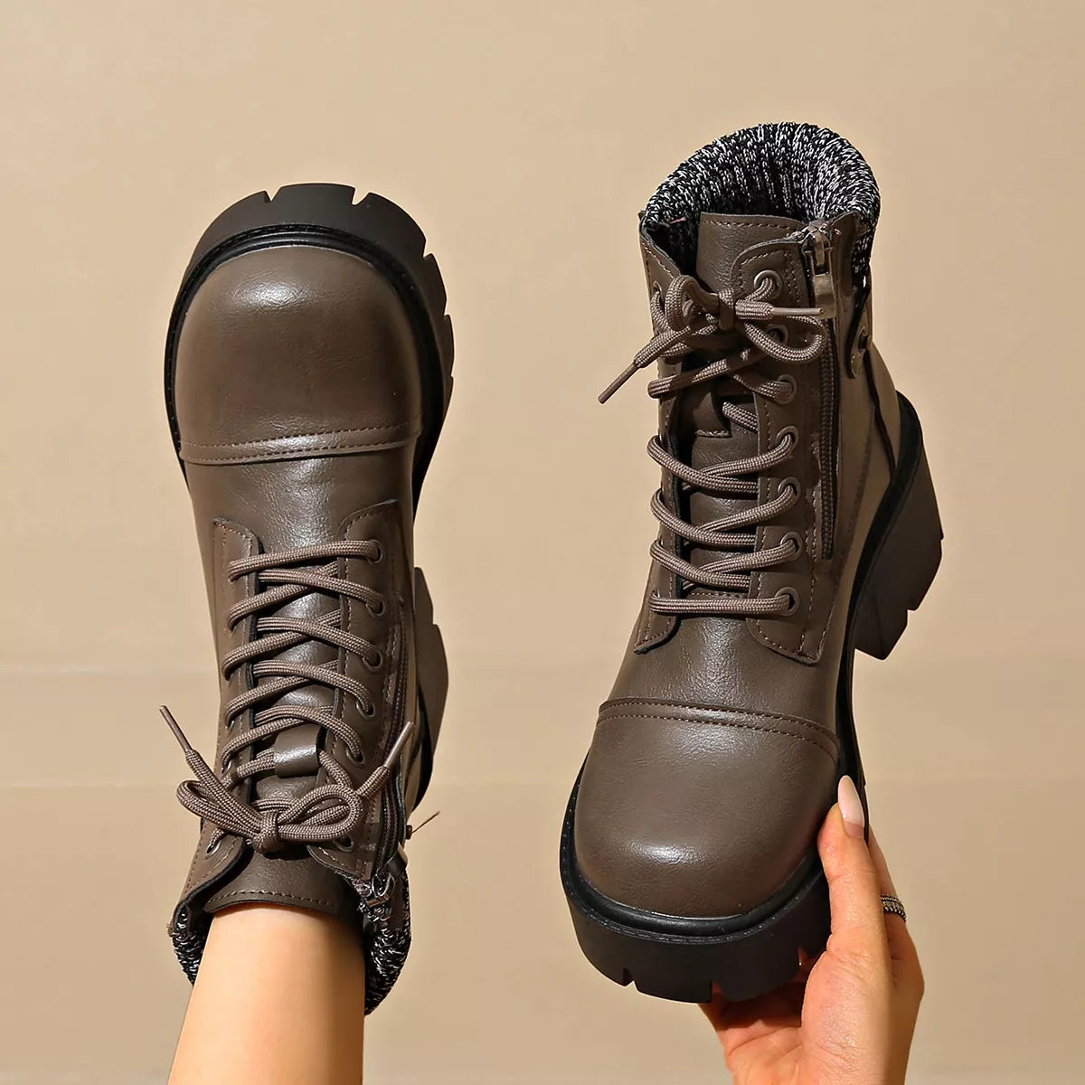Round Toe Block Heels Boots