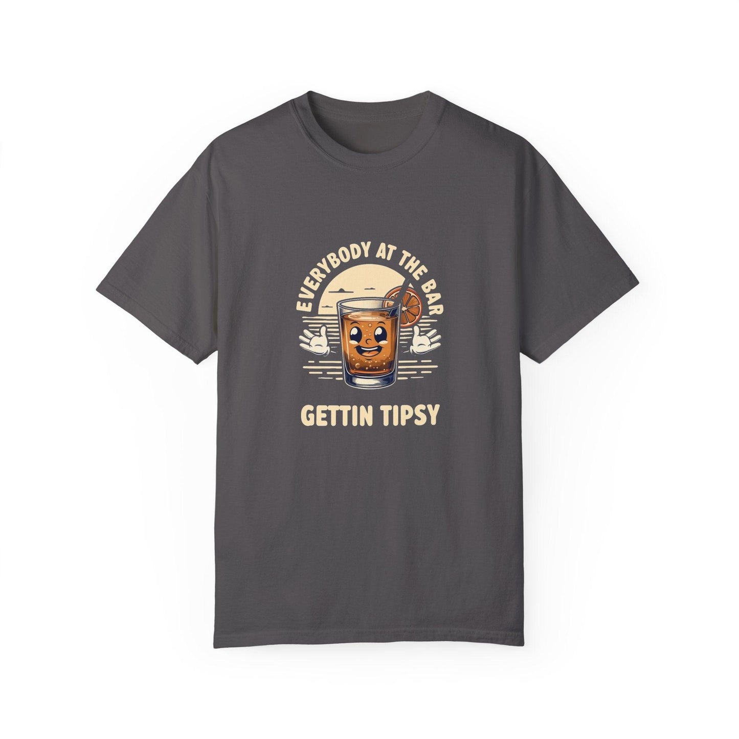 Everybody at the Bar Gettin Tipsy Unisex Garment-Dyed T-Shirt with whiskey glass design