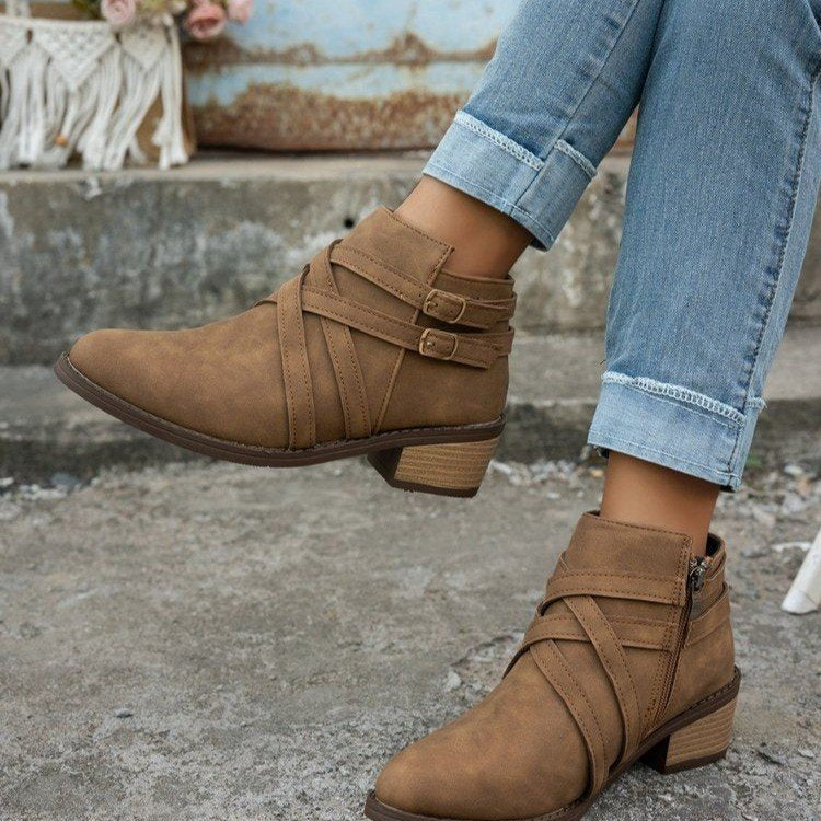 Women’s Retro High-Heel Ankle Boots – Chic Suede Single Boots