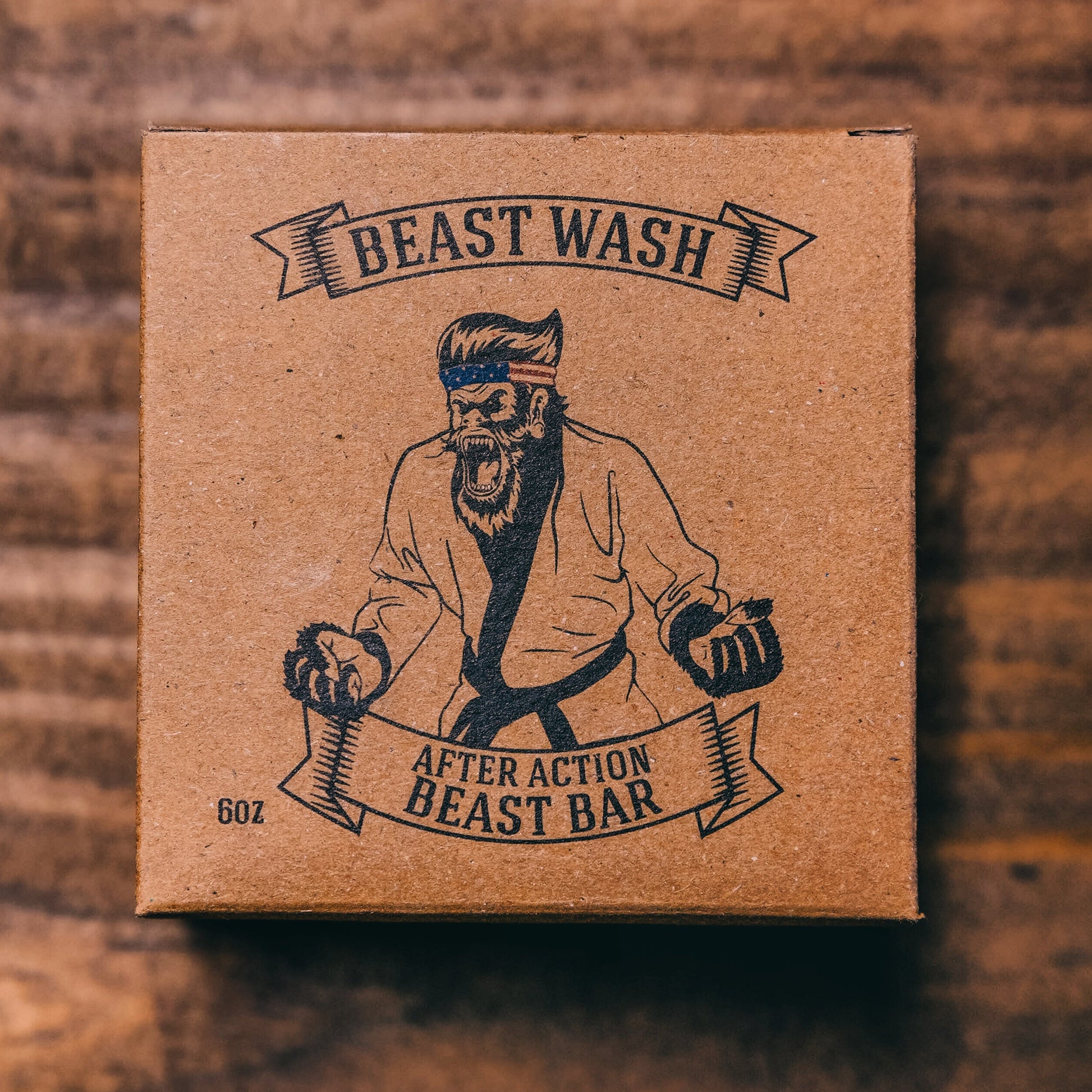After Action Beast Bar packaging with combat-themed design, organic anti-bacterial soap for sports and tough conditions.