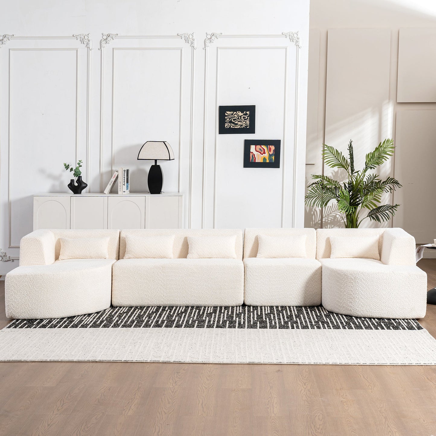 144' Upholstered Sofa Free-combined Sofa Couch with Two Chaise Lounge and Five Back Pillows for Living Room(Old SKU: N719S001600A), Beige