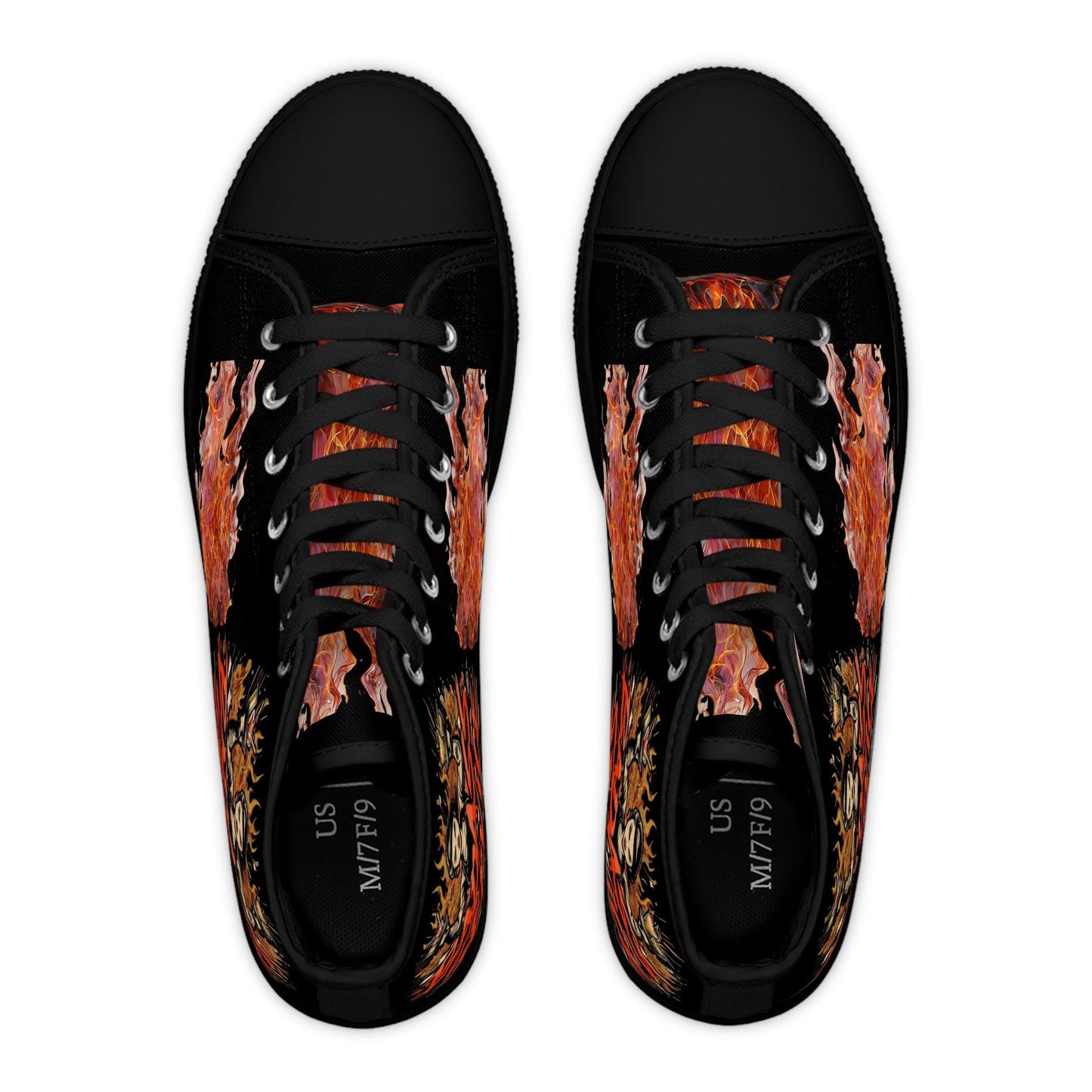 Bad Ass Service Womens Black High Top Sneakers with flame bartender design, black canvas, and striking graphics
