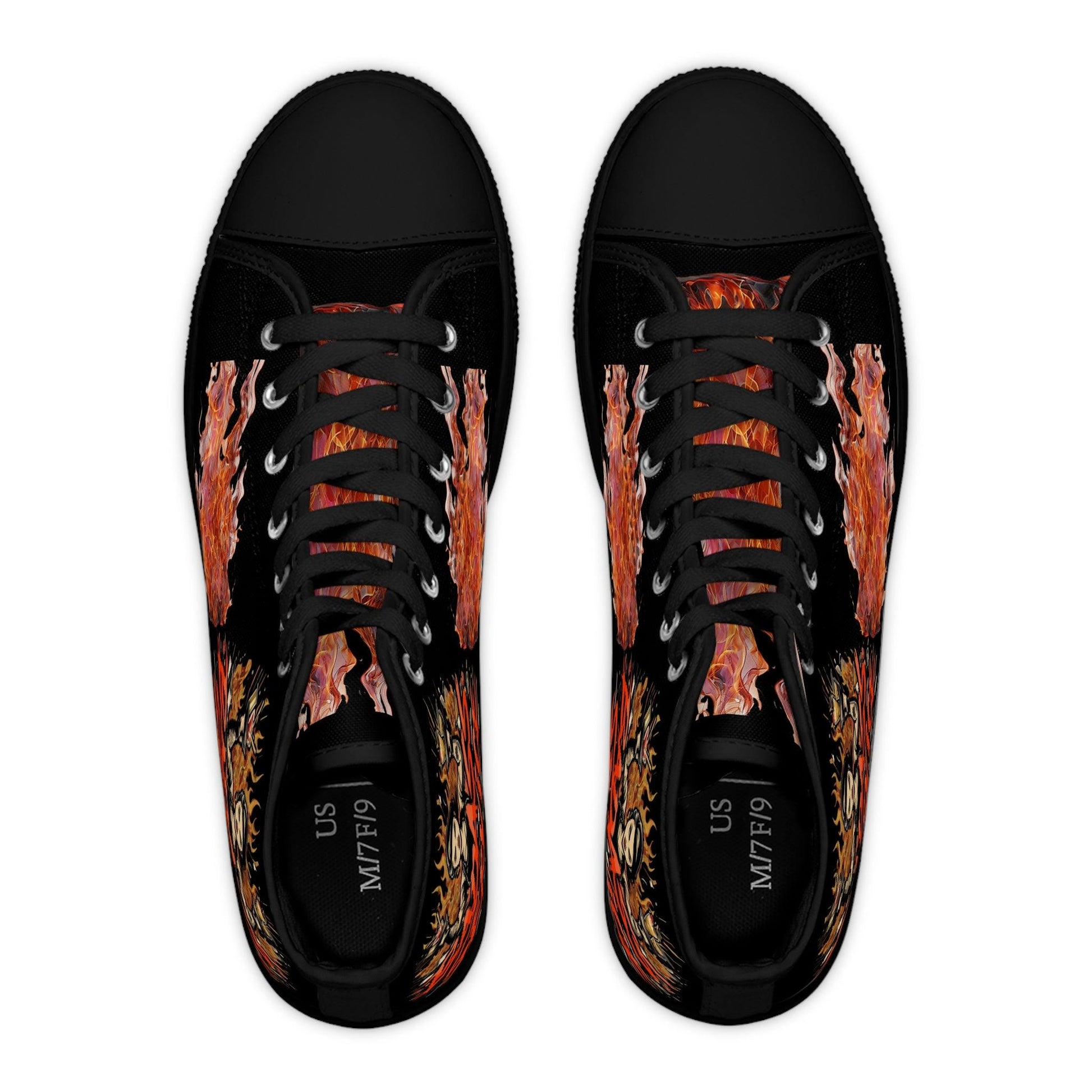 Bad Ass Service Womens Black High Top Sneakers with flame bartender design, black canvas, and striking graphics