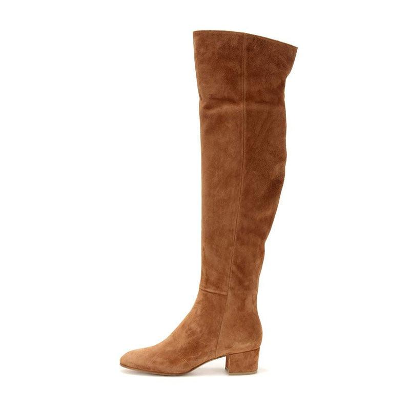 Desert Rose Suede Over the Knee Boots for Cowgirl Fashion - Comfortable & Stylish brown suede boot image.