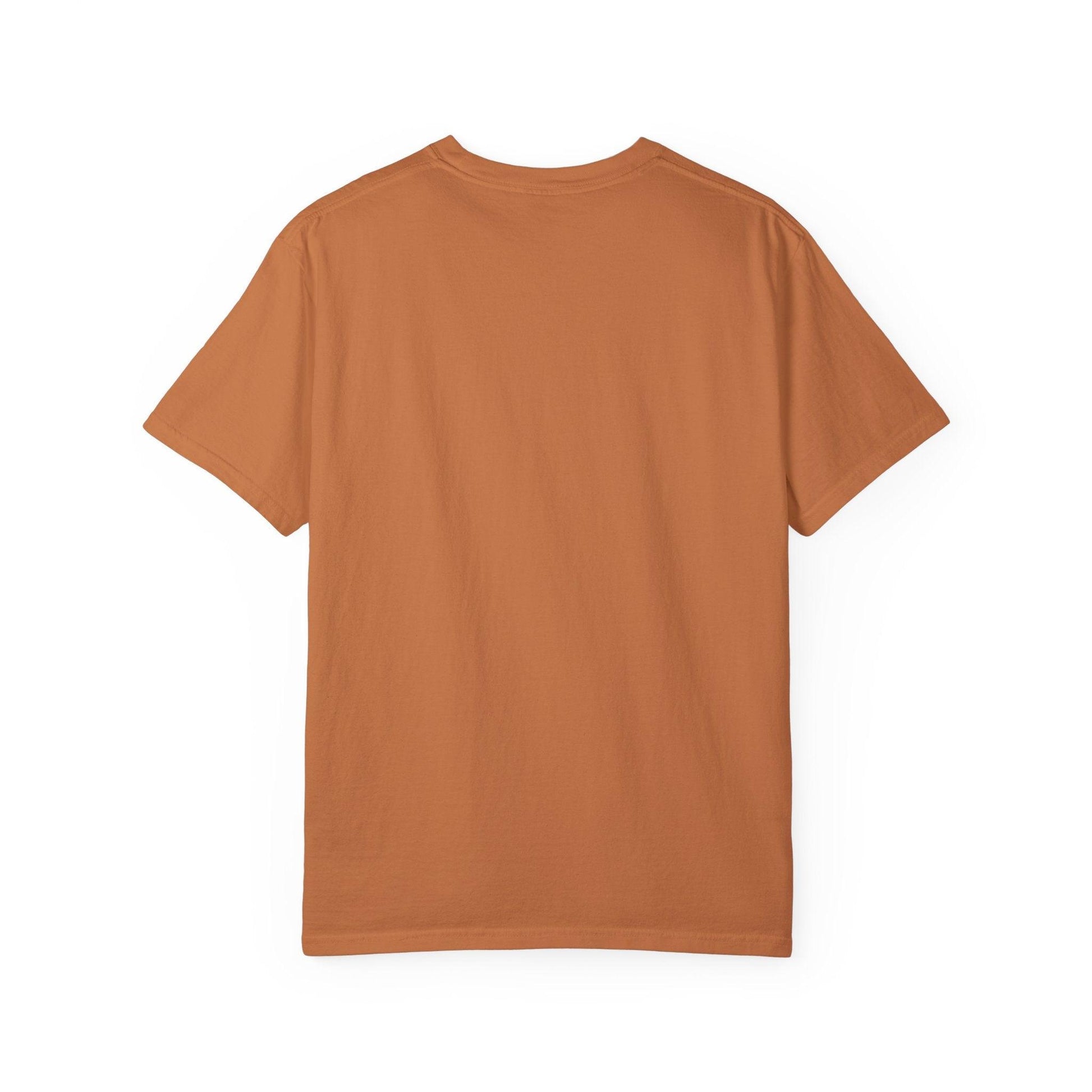 Back view of Everybody at the Bar Gettin Tipsy Unisex Garment-Dyed T-Shirt in solid color.