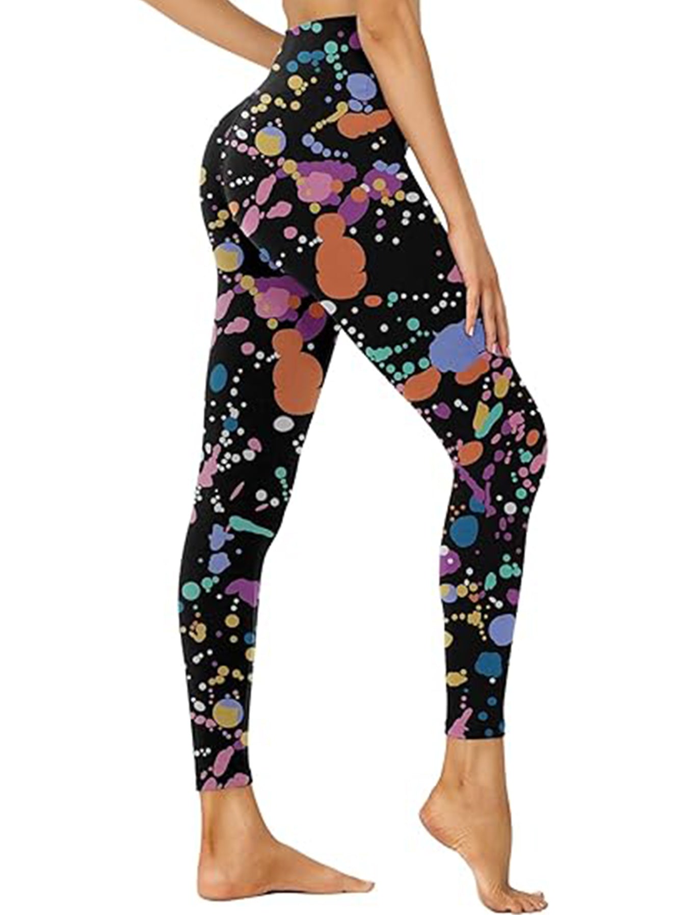 Cropped High-Waisted Leggings – Color Inkjet Print Workout Pants