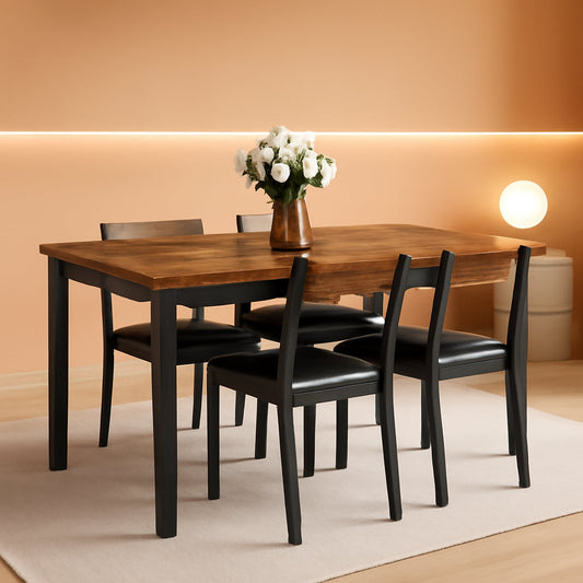 Sixty Three Inch Extendable Dining Table Set Rustic Brown with decorations in stylish room.