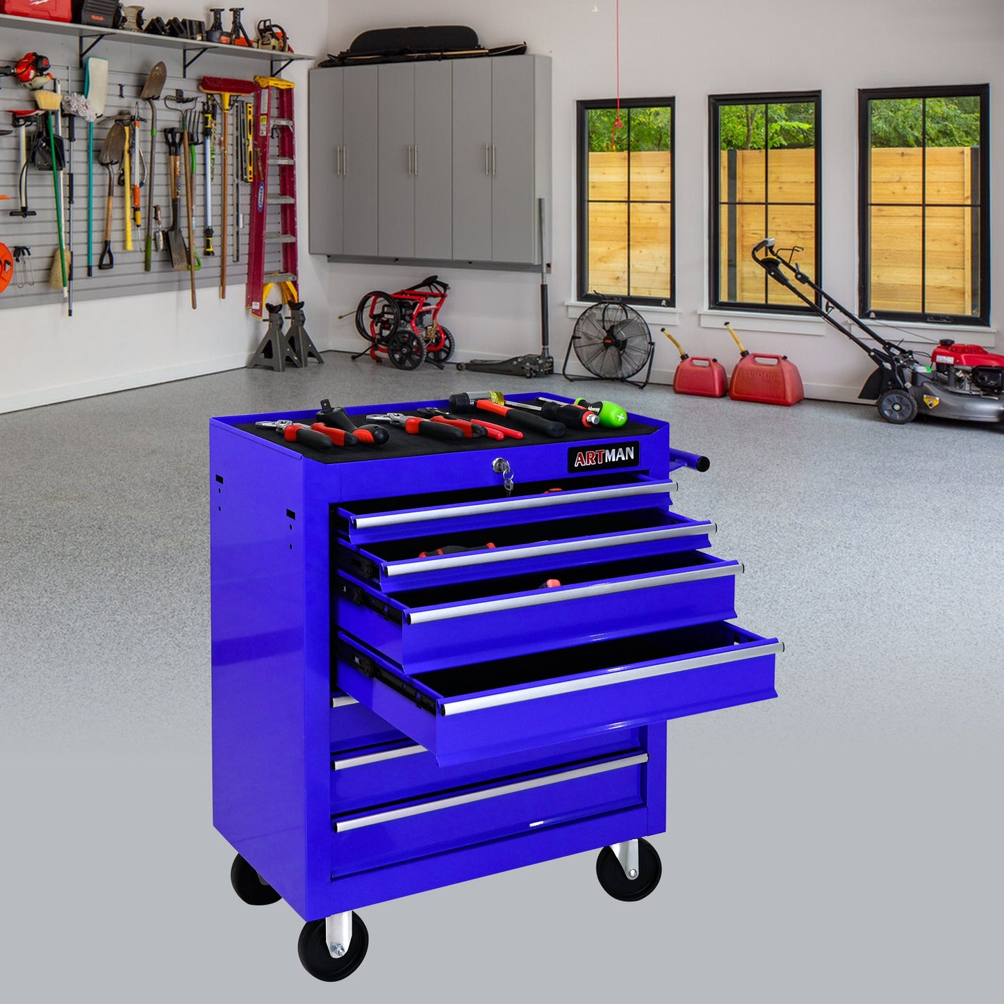 7 DRAWERS MULTIFUNCTIONAL TOOL CART WITH WHEELS-BLUE