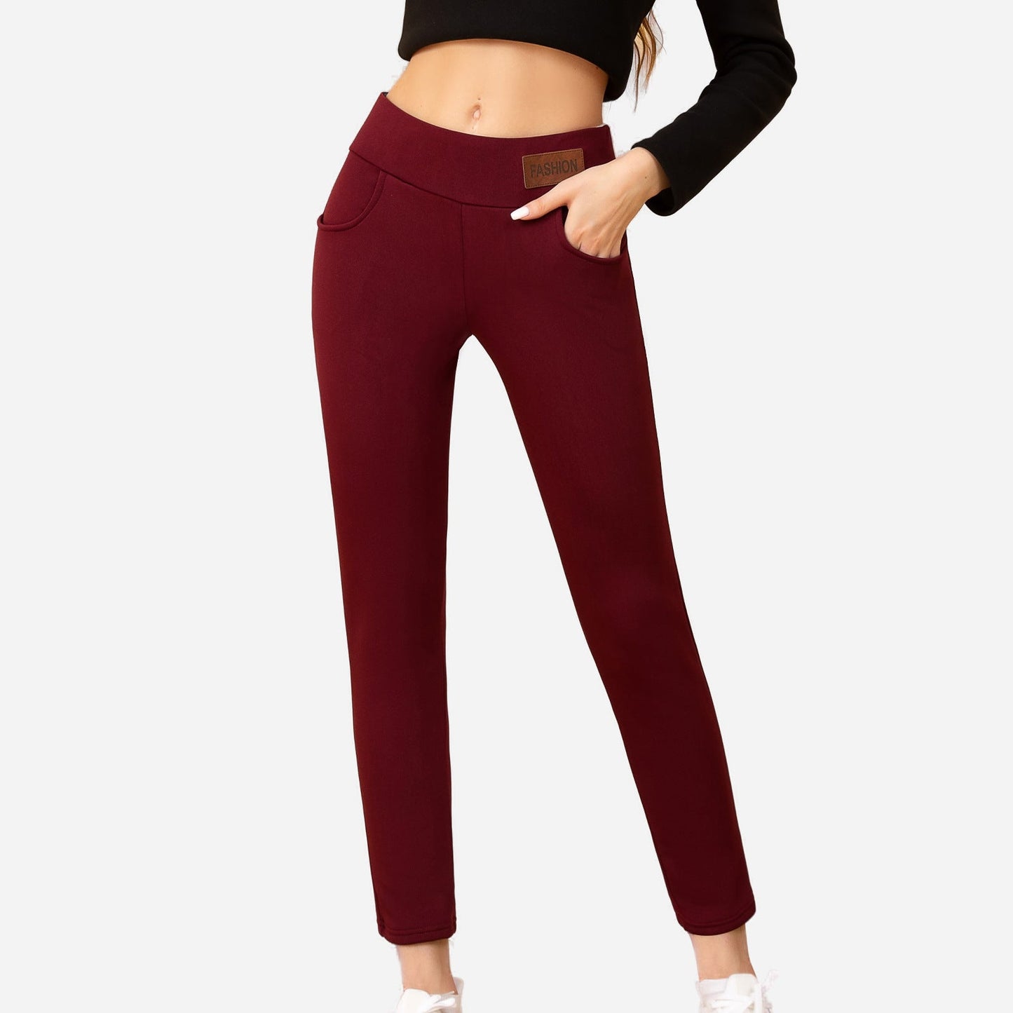 High Slit Casual Pants with Side Slit Detail | Fitiquefit in burgundy color, featuring stylish side slits for a comfortable, relaxed fit.