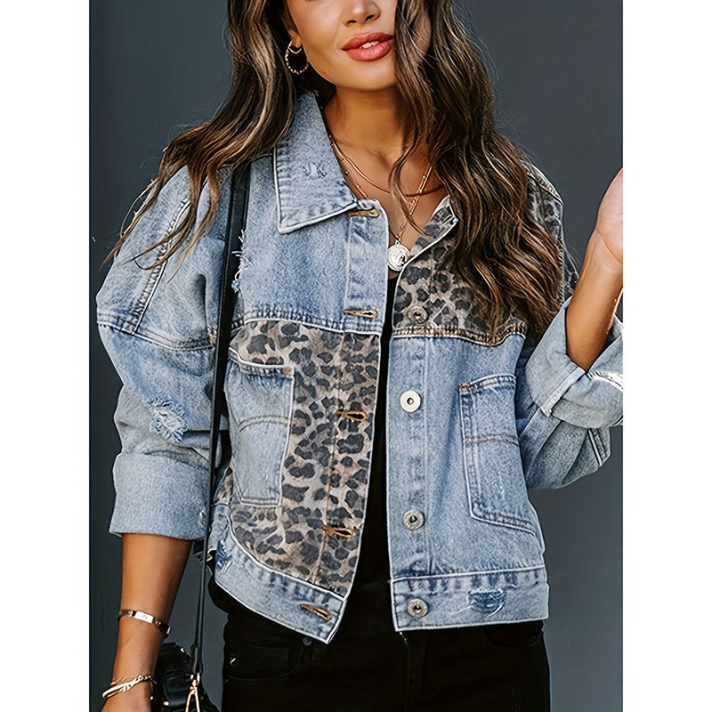 Women's Cropped Distressed Denim Jacket