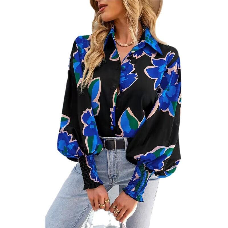 Boho Printed Lantern Sleeve Top – Relaxed Fit Casual Shirt for Country Girls with floral print