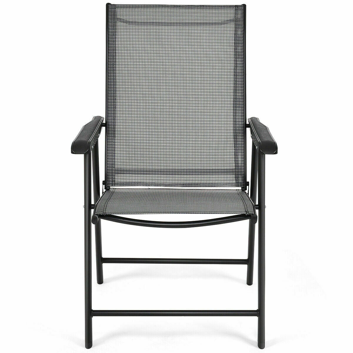 Set of 2 Outdoor Patio Folding Chairs-Gray featuring a durable metal frame, ergonomic armrests, and weather-resistant fabric.