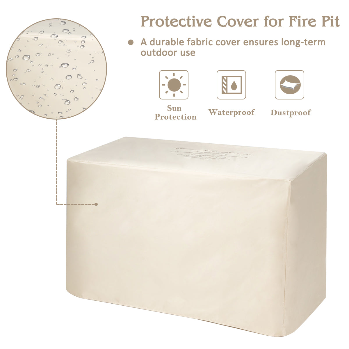 Protective cover for fire pit with waterproof, dustproof, and sun protection features for outdoor use.