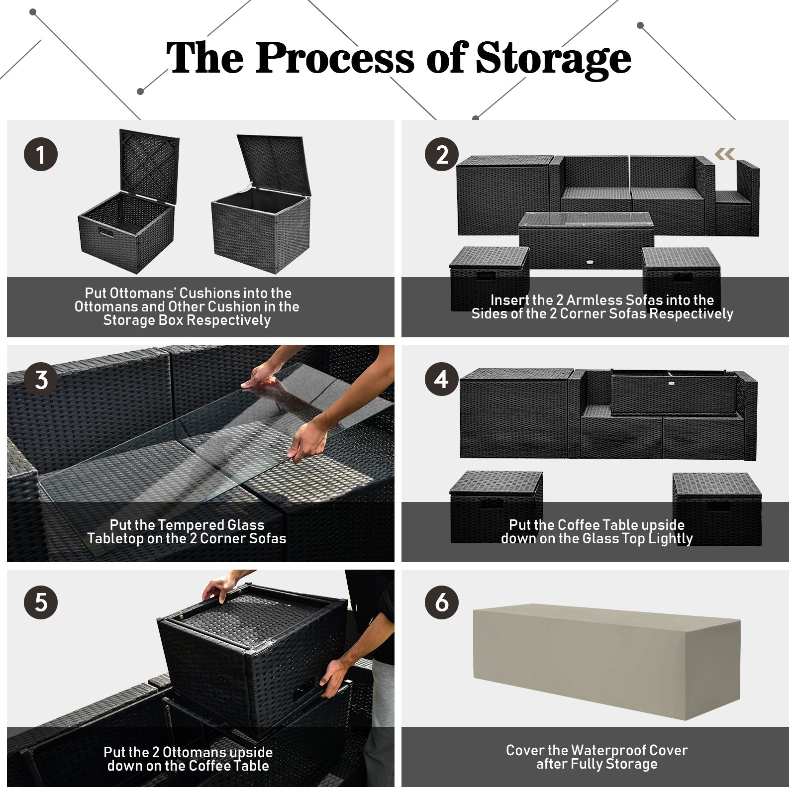 Storage process for 9 Pieces Outdoor PE Rattan Wicker Sectional Sofa with 42 Inch 60 000 BTU Gas Fire Pit Table-Gray.