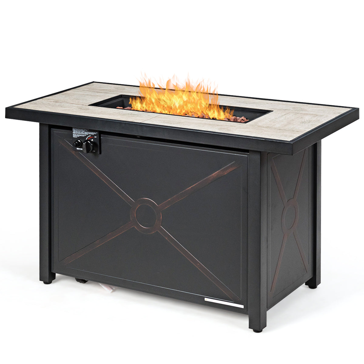 Outdoor fire pit table from 9 Pieces Outdoor Patio Furniture Set with 42 Inch Propane Fire Pit Table-Red, featuring ceramic tabletop