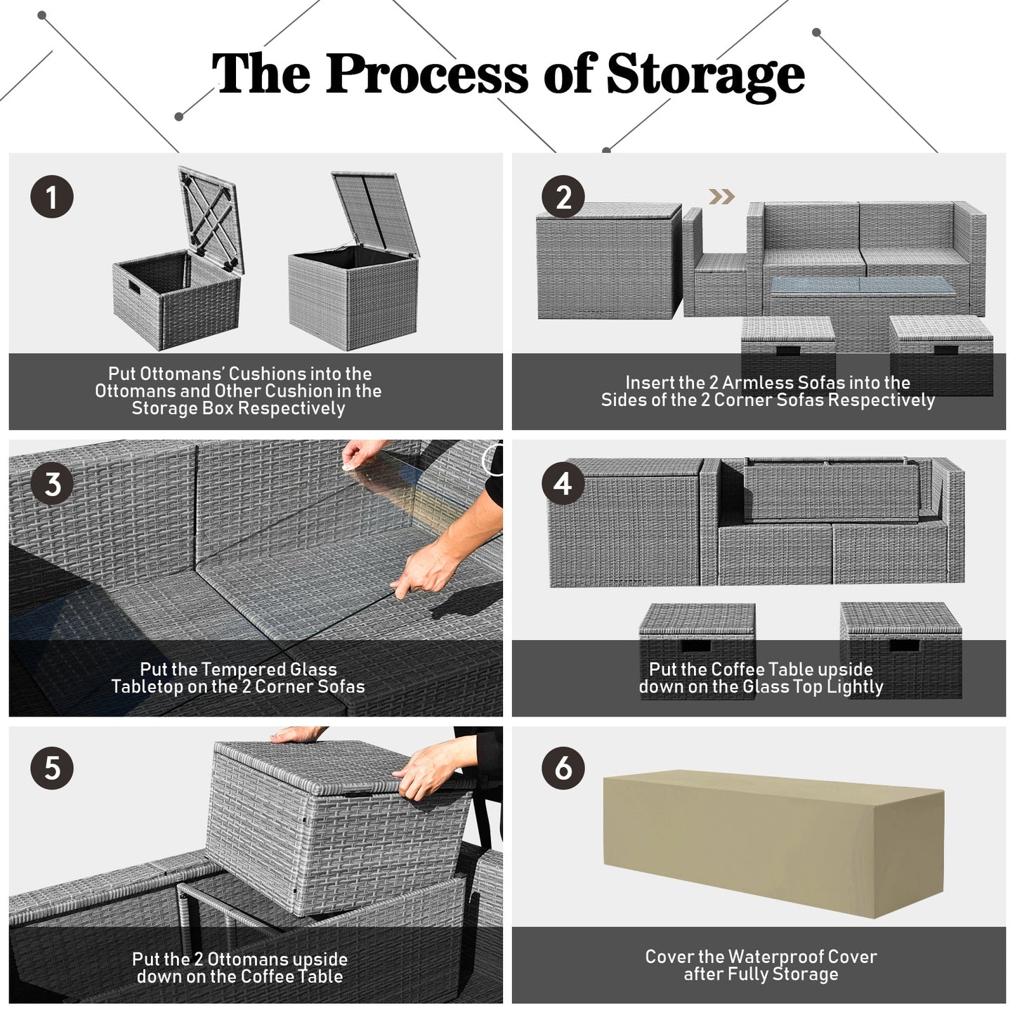 Storage process instructions for 9 Pieces Patio Furniture Set with 42 Inches 60000 BTU Fire Pit-Black