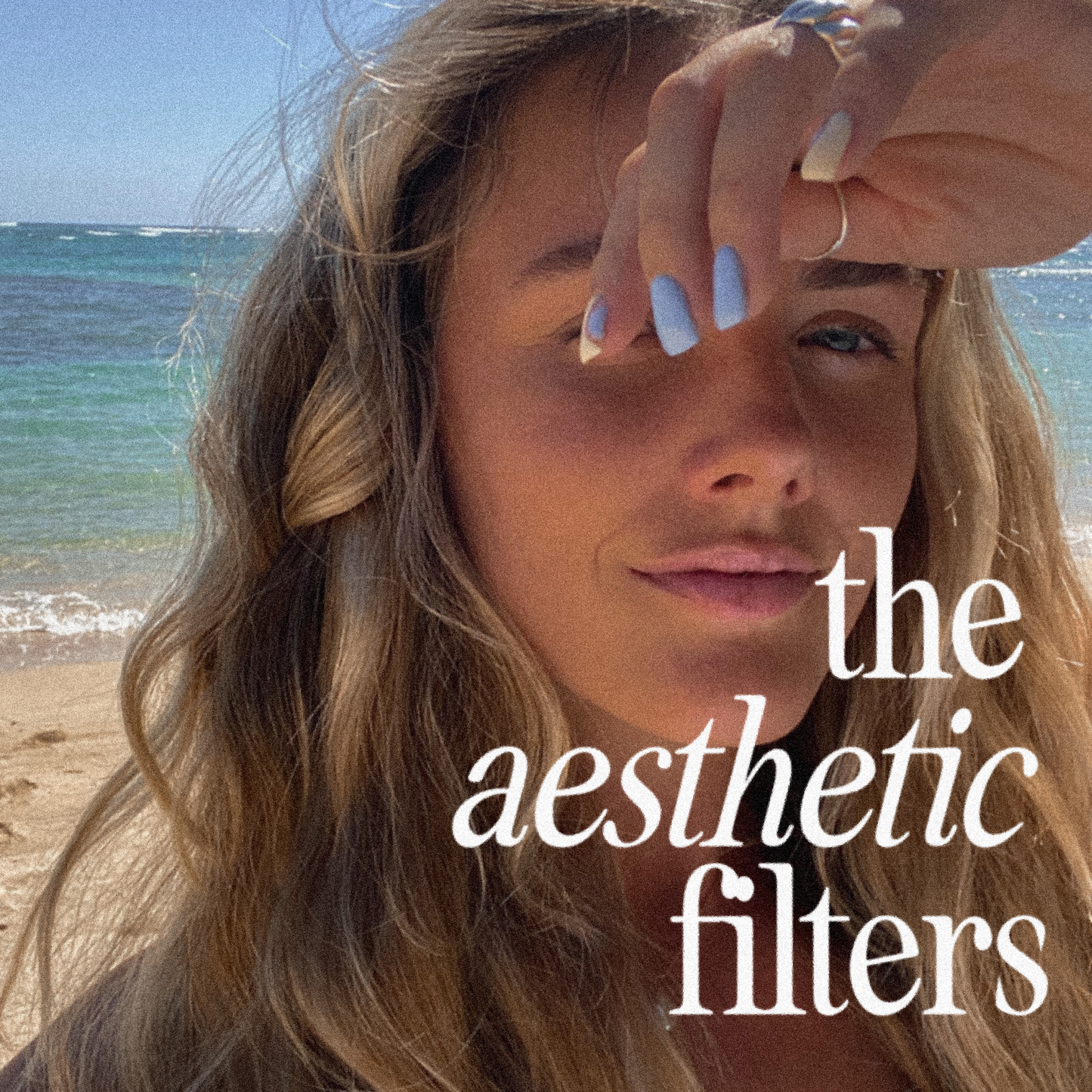 Woman on a beach using the aesthetic filters for a subtle no makeup look with vibey presets for Instagram in Adobe Lightroom Mobile.